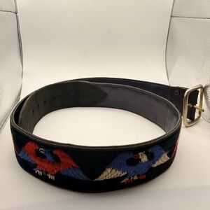 Vintage Embroidered Bird Leather Belt Boho Folk Art 1.5in Wide Belt 39in length